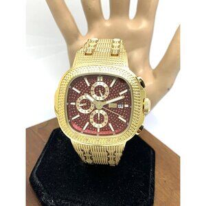 JBW Men's Watch J6380G Heist Diamond Red Dial Gold Stainless Steel Quartz 45mm